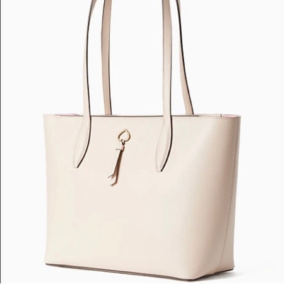 🆕 Kate Spade Adel Small Tote Bag Neutral Color Beige & Pink Leather - Picture 10 of 12